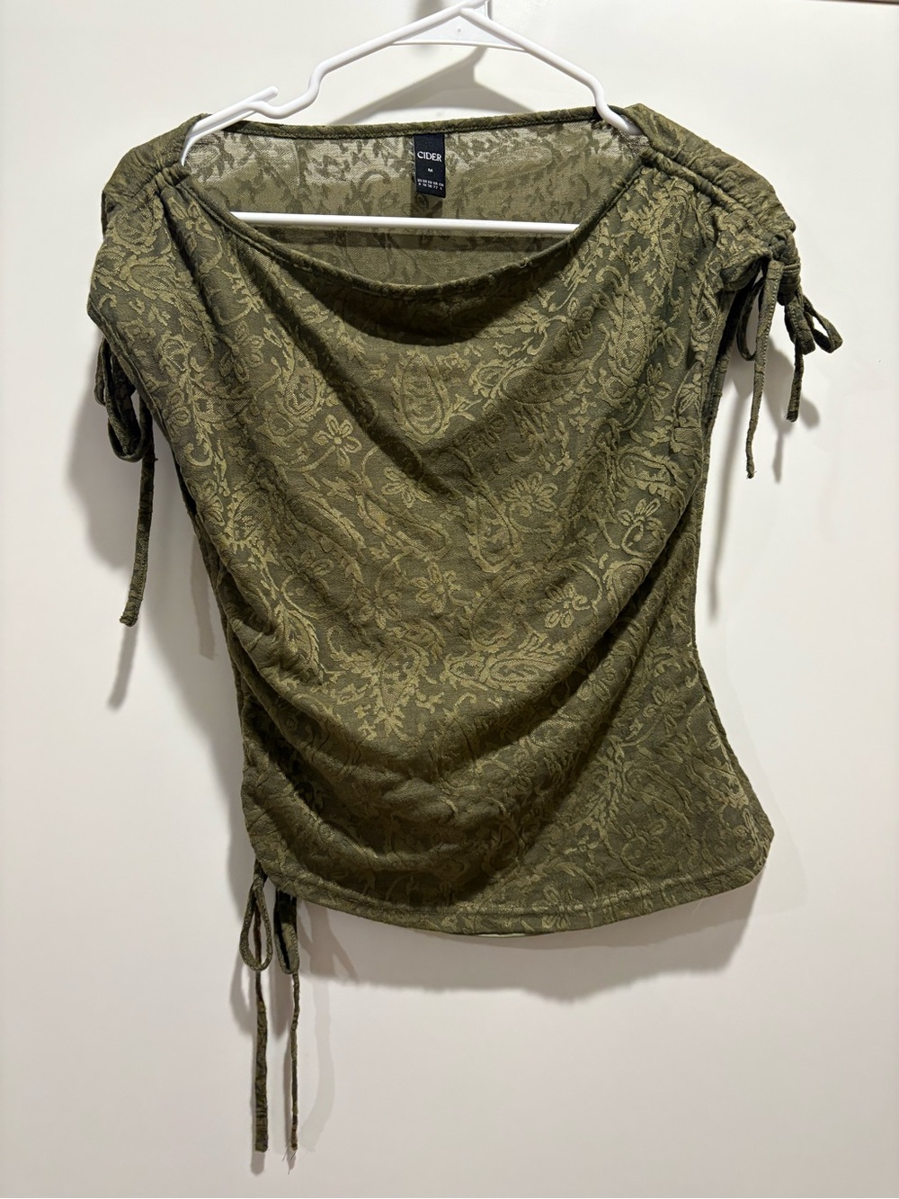 Cider Olive Green Textured Drawstring Women’s Top